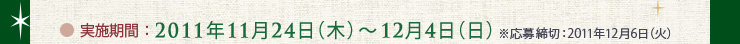 実施期間：2011年11月24日（木）〜12月4日（日）　※応募締切：2011年12月6日（火）